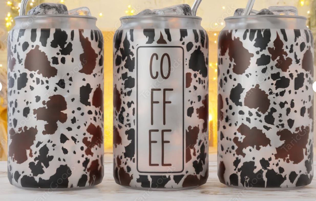 Coffee cow print 16oz tumbler