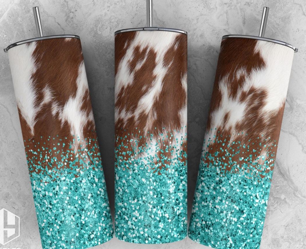Turquoise cowhide tumbler