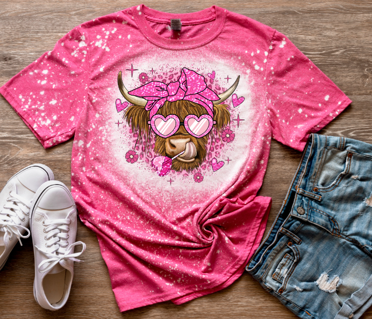 Highland Cow Valentines Bleached Shirt