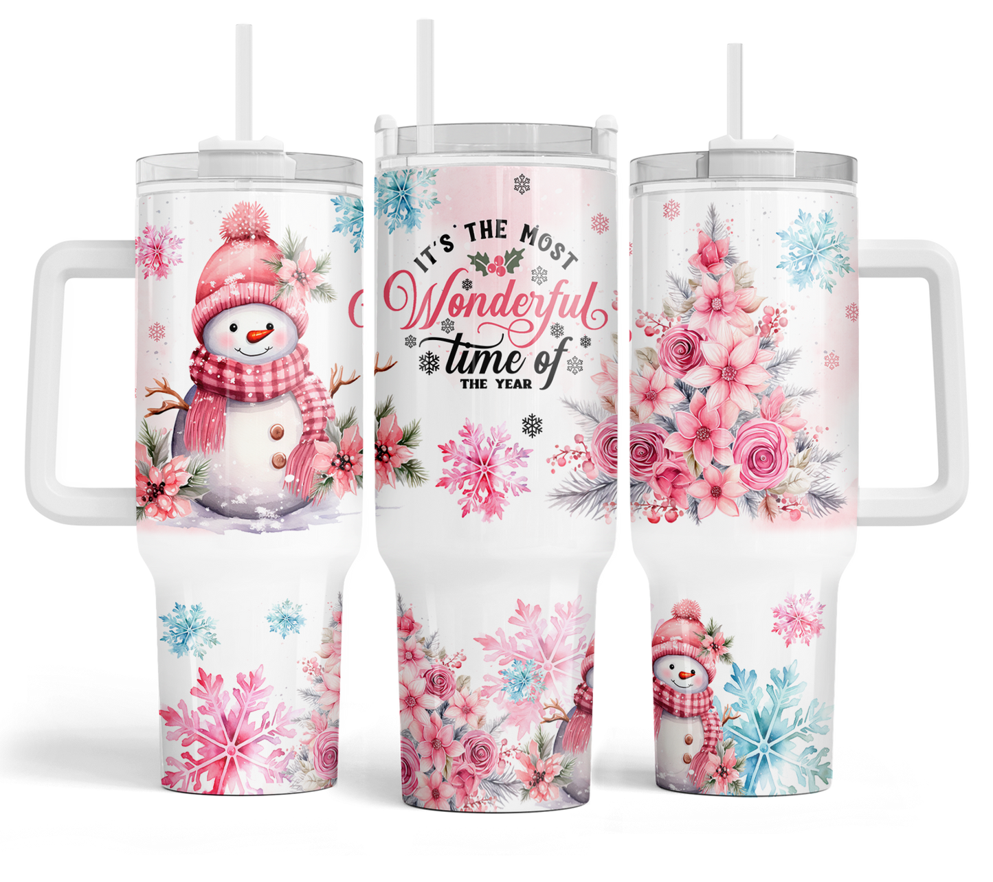 WHOLESALE Pink Snowman 40oz Tumbler