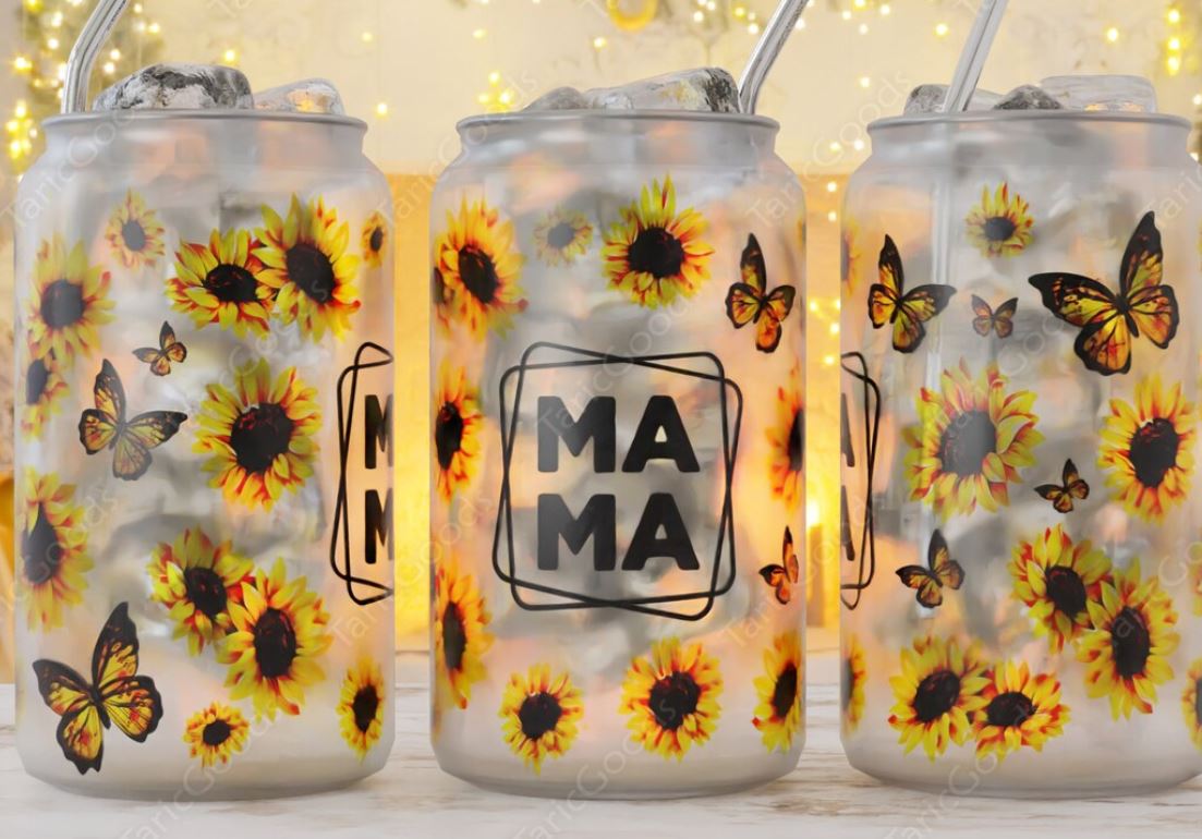 Mama Sunflower 16oz Glass Tumbler