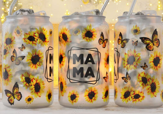 Mama Sunflower 16oz Glass Tumbler