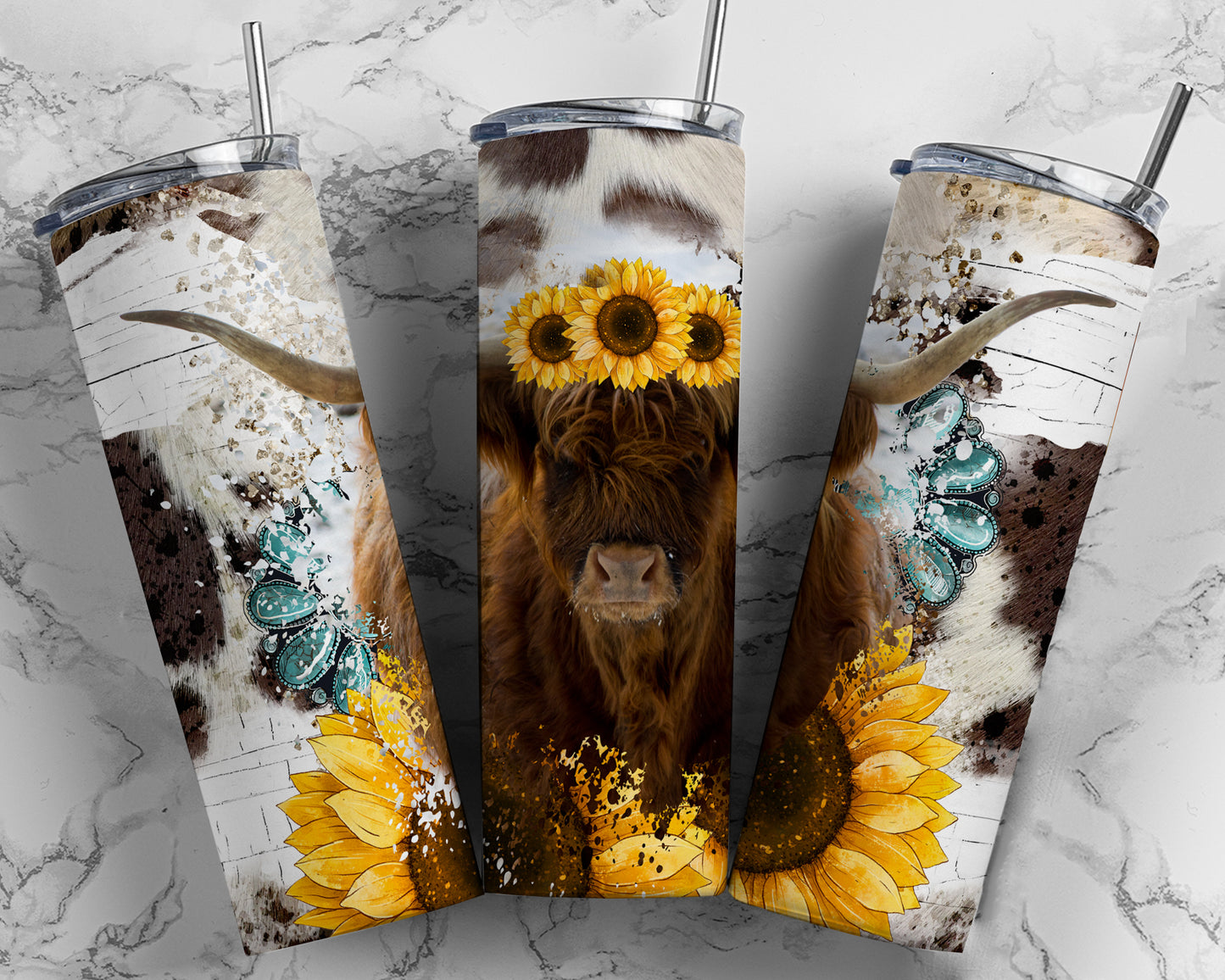 Highland Cow Sunflower Tumbler