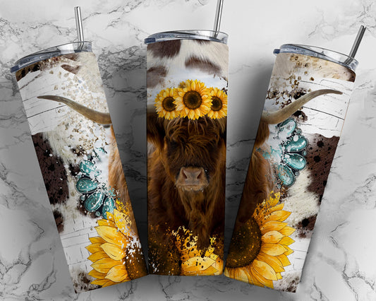 WHOLESALE Highland Cow Sunflower Tumbler